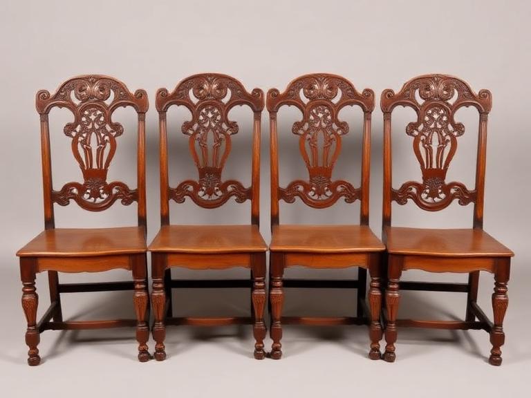 Set of 6 Pressed-Back Oak Dining Chairs